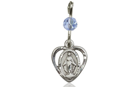 Sterling Silver Miraculous Medal with a Light Sapphire bead