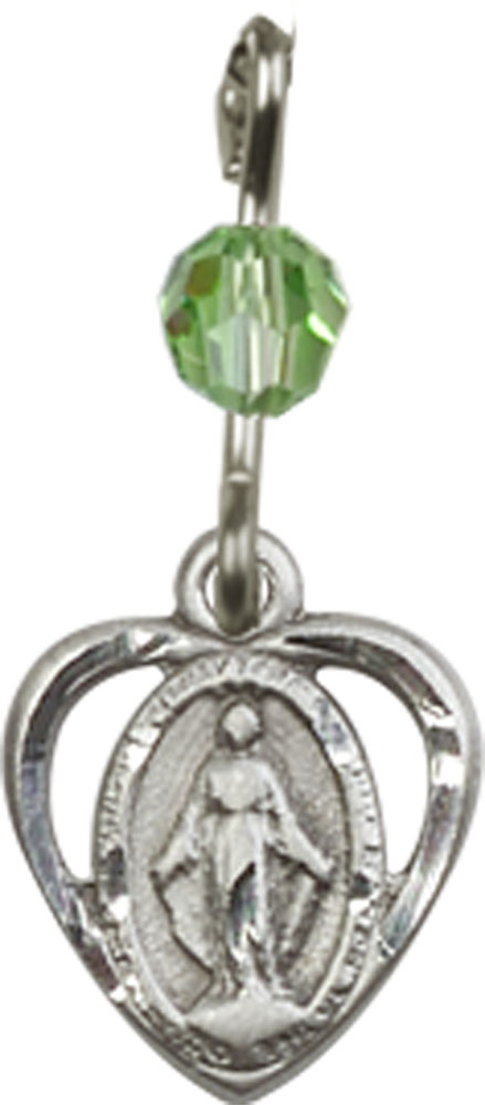 Sterling Silver Miraculous Medal with a Peridot bead