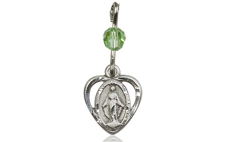 Sterling Silver Miraculous Medal with a Peridot bead