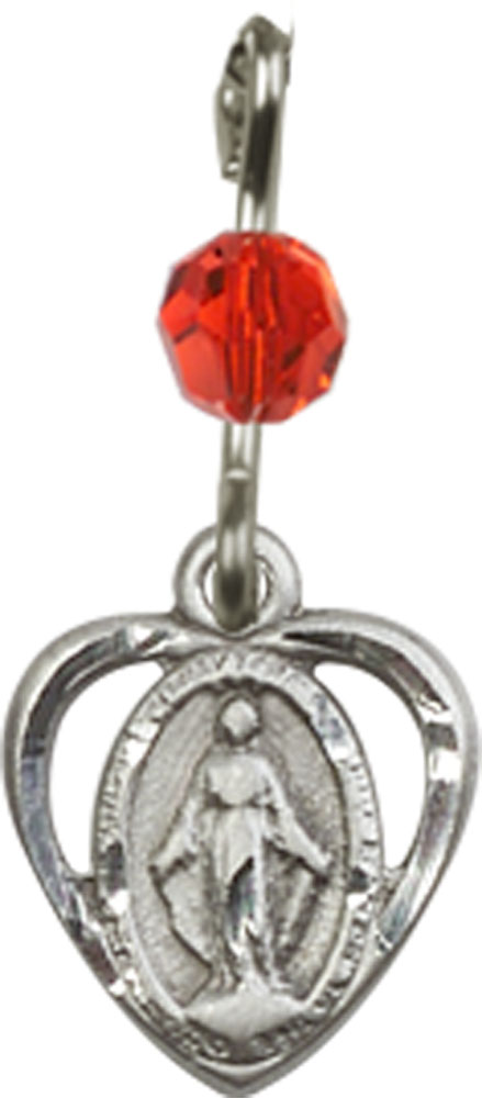 Sterling Silver Miraculous Medal with a Ruby bead