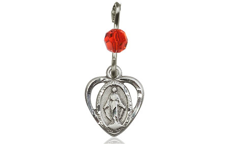 Sterling Silver Miraculous Medal with a Ruby bead