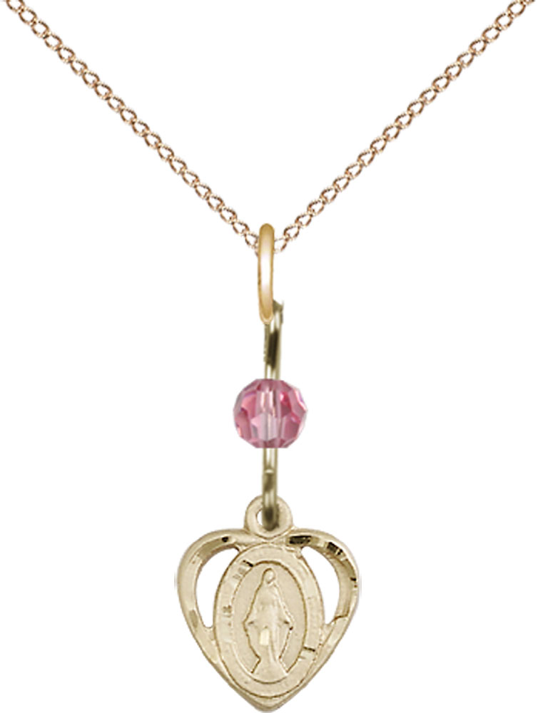 14kt Gold Filled Miraculous Pendant with a Rose bead on a 18 inch Gold Filled Light Curb chain