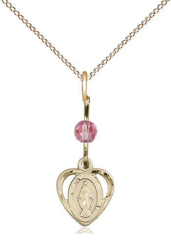 14kt Gold Filled Miraculous Pendant with a Rose bead on a 18 inch Gold Filled Light Curb chain