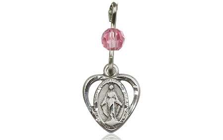 Sterling Silver Miraculous Medal with a Rose bead