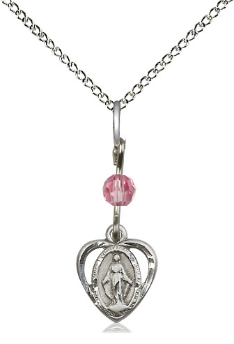 Sterling Silver Miraculous Pendant with a Rose bead on a 18 inch Sterling Silver Light Curb chain