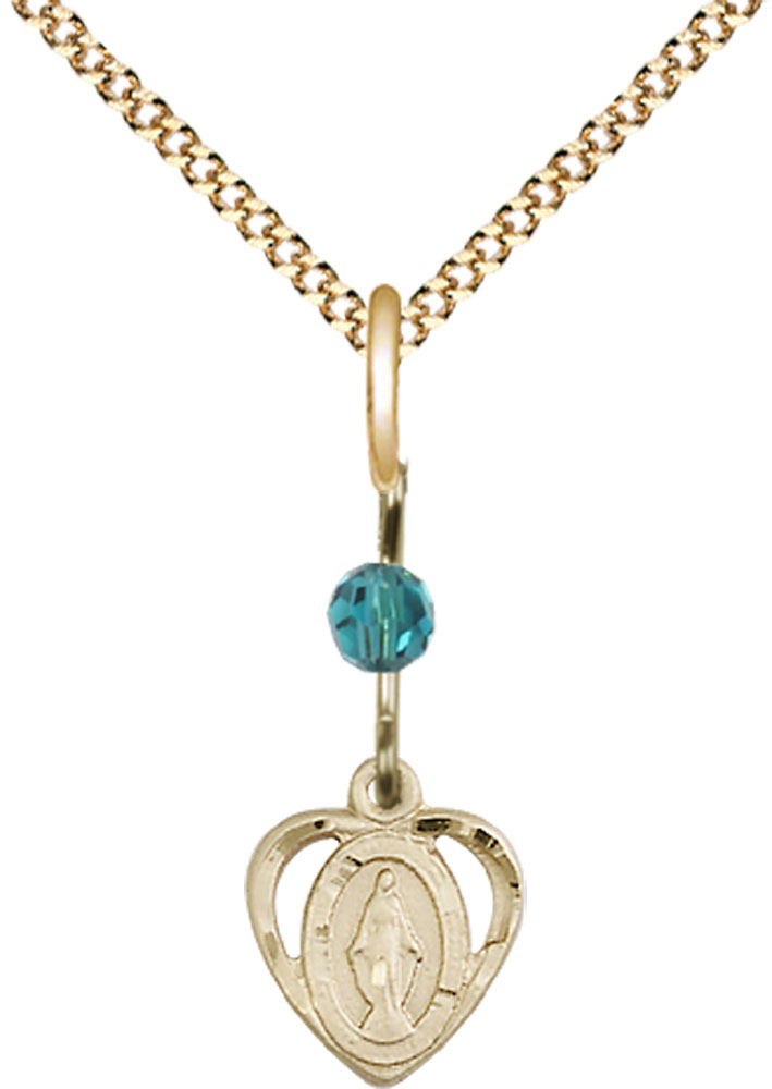 14kt Gold Filled Miraculous Pendant with a Zircon bead on a 18 inch Gold Plate Light Curb chain