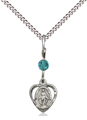 Sterling Silver Miraculous Pendant with a Zircon bead on a 18 inch Light Rhodium Light Curb chain