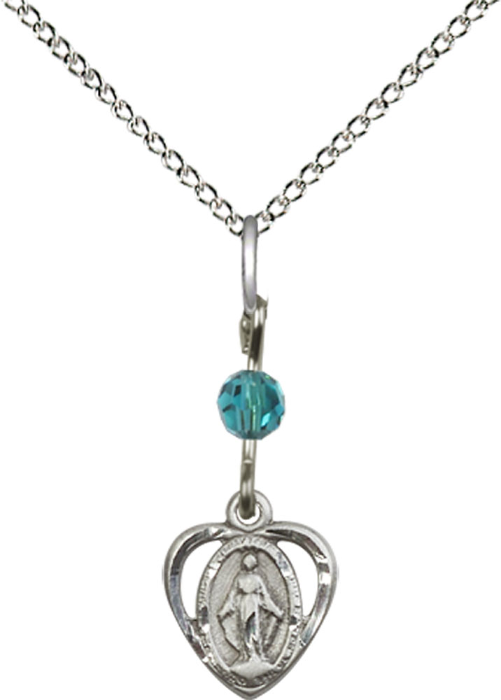 Sterling Silver Miraculous Pendant with a Zircon bead on a 18 inch Sterling Silver Light Curb chain
