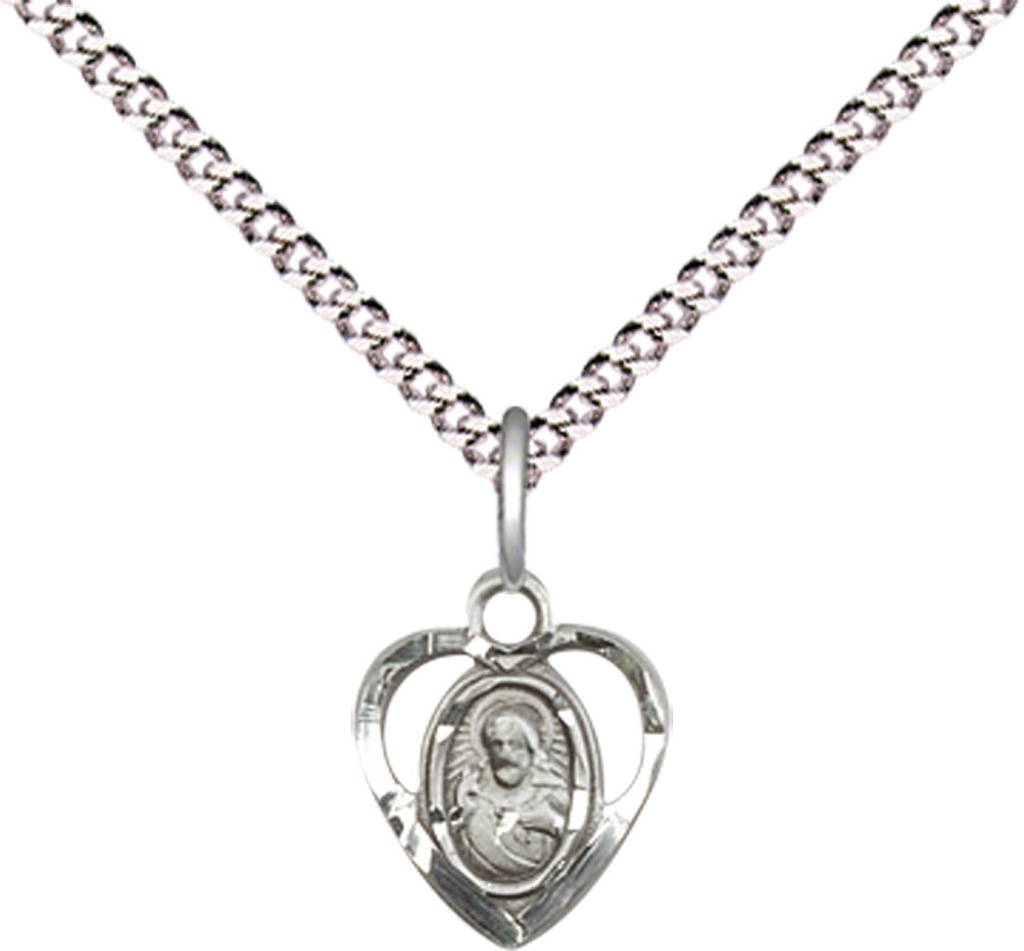 Sterling Silver Scapular Pendant on a 18 inch Light Rhodium Light Curb chain
