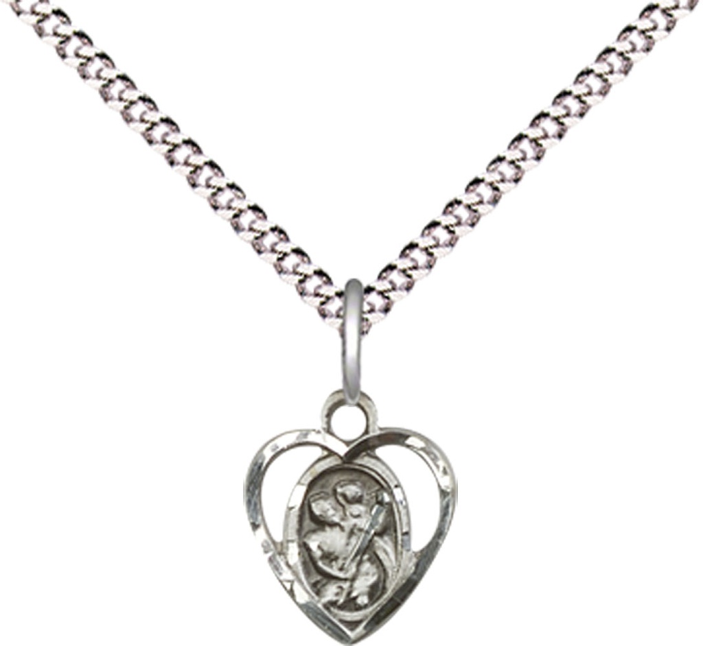 Sterling Silver Saint Christopher Pendant on a 18 inch Light Rhodium Light Curb chain