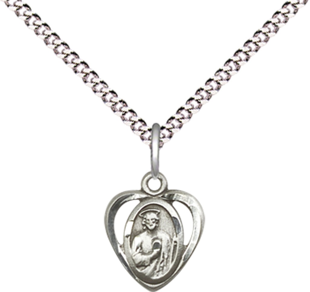 Sterling Silver Saint Jude Pendant on a 18 inch Light Rhodium Light Curb chain