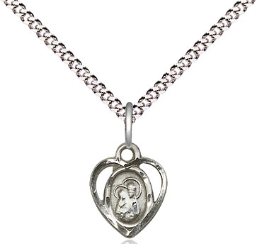 Sterling Silver Our Lady of Perpetual Health Pendant on a 18 inch Light Rhodium Light Curb chain