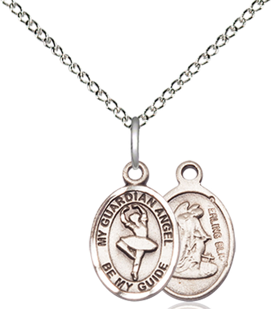 Sterling Silver Guardian Angel Dance Pendant on a 18 inch Sterling Silver Light Curb chain