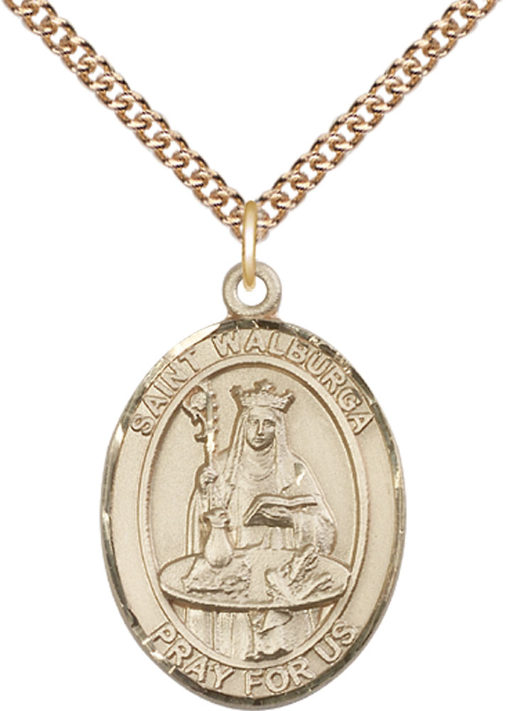 14kt Gold Filled Saint Walburga Pendant on a 24 inch Gold Filled Heavy Curb chain