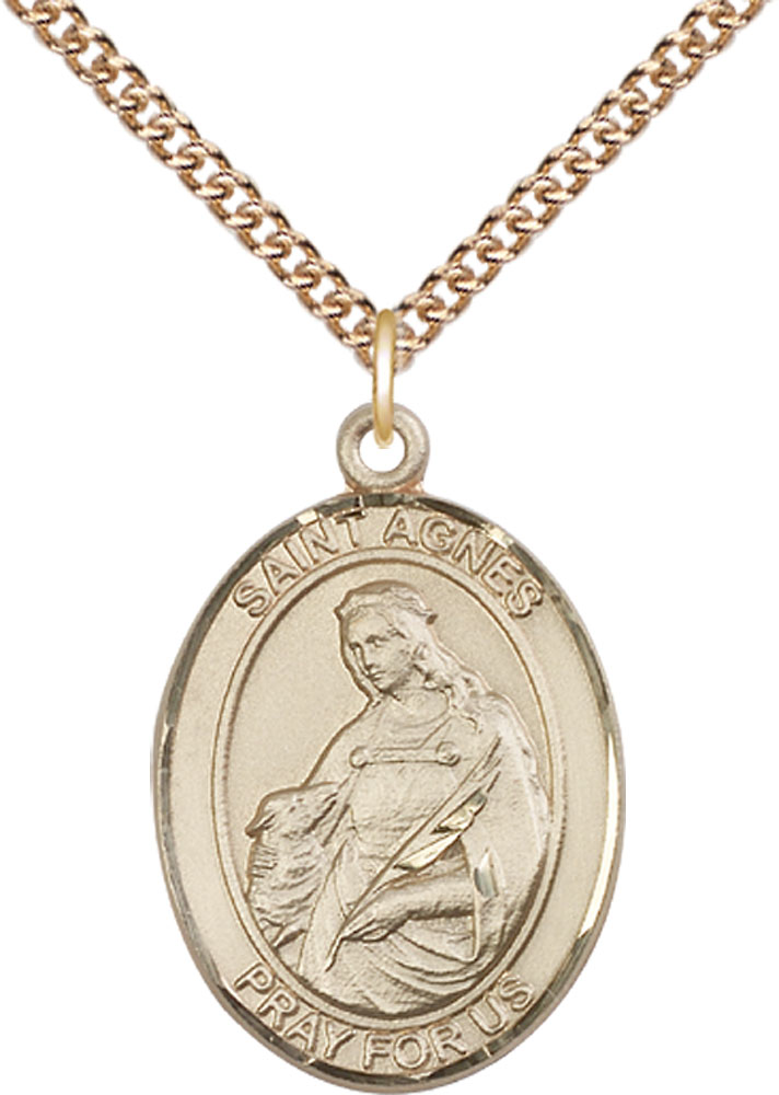 14kt Gold Filled Saint Agnes of Rome Pendant on a 24 inch Gold Filled Heavy Curb chain