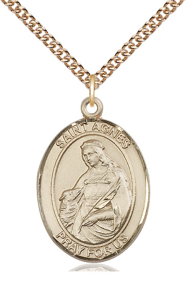 14kt Gold Filled Saint Agnes of Rome Pendant on a 24 inch Gold Filled Heavy Curb chain