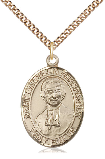 14kt Gold Filled Saint Marcellin Champagnat Pendant on a 24 inch Gold Filled Heavy Curb chain