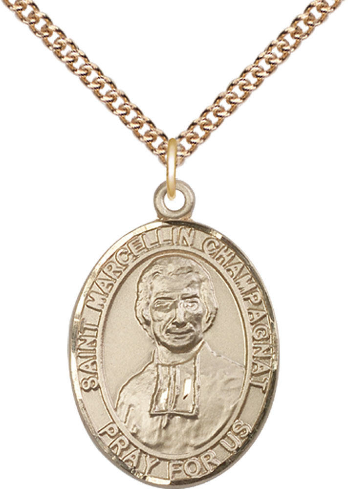 14kt Gold Filled Saint Marcellin Champagnat Pendant on a 24 inch Gold Filled Heavy Curb chain