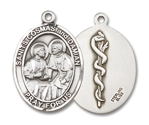 Sterling Silver Saints Cosmas &amp; Damian Doctors Medal