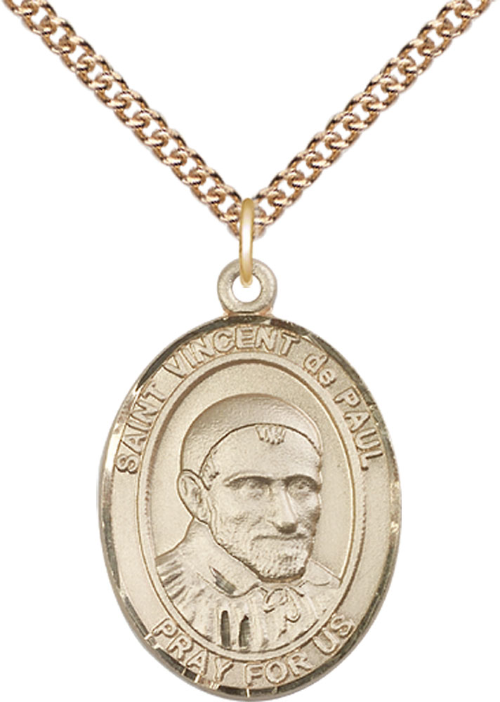 14kt Gold Filled Saint Vincent de Paul Pendant on a 24 inch Gold Filled Heavy Curb chain