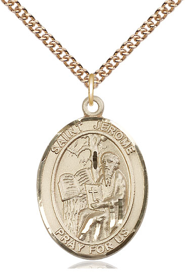14kt Gold Filled Saint Jerome Pendant on a 24 inch Gold Filled Heavy Curb chain