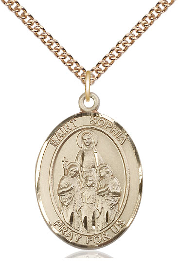 14kt Gold Filled Saint Sophia Pendant on a 24 inch Gold Filled Heavy Curb chain