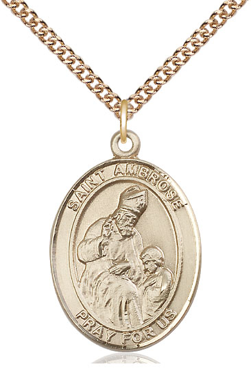 14kt Gold Filled Saint Ambrose Pendant on a 24 inch Gold Filled Heavy Curb chain