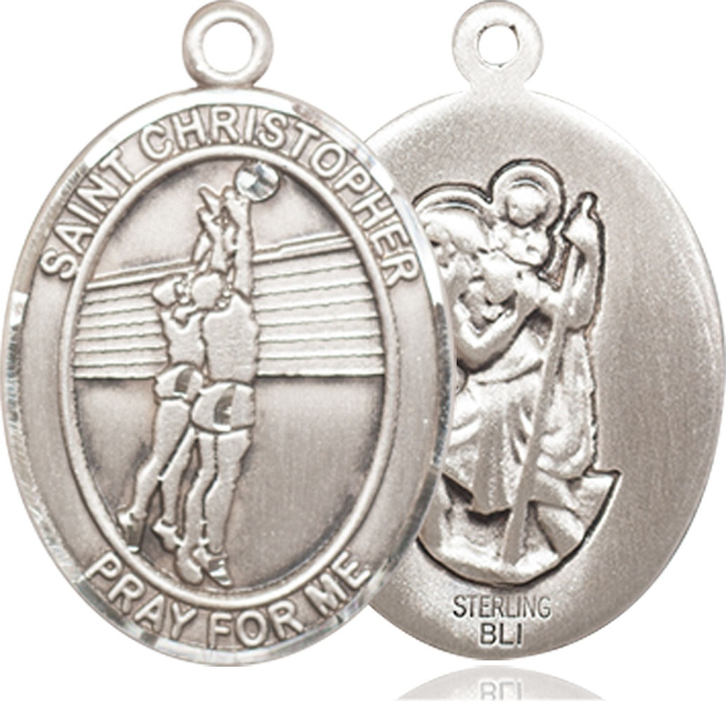 Sterling Silver Saint Christopher Volleyball Medal