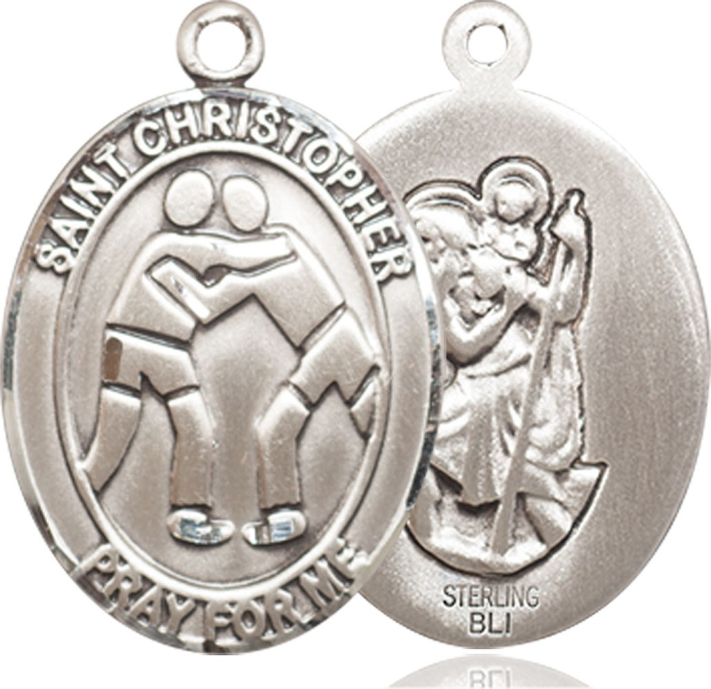 Sterling Silver Saint Christopher Wrestling Medal