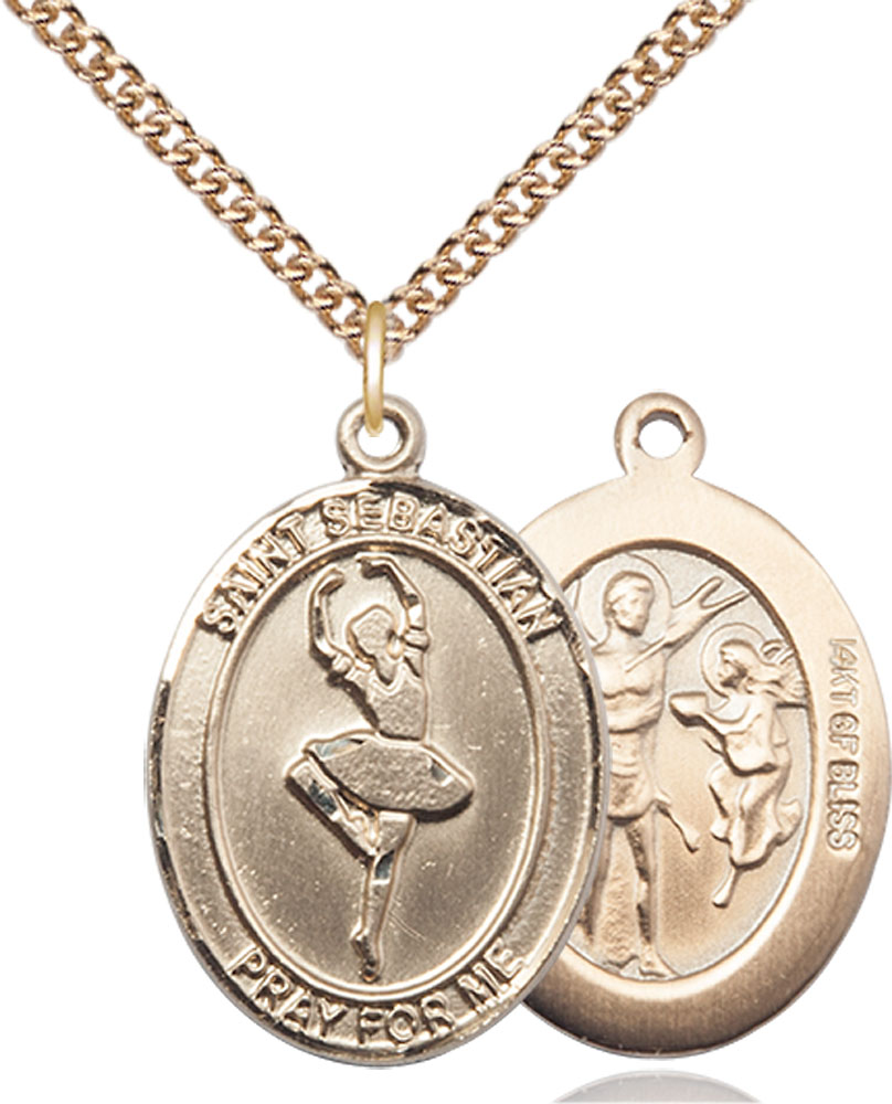 14kt Gold Filled Saint Sebastian Dance Pendant on a 24 inch Gold Filled Heavy Curb chain