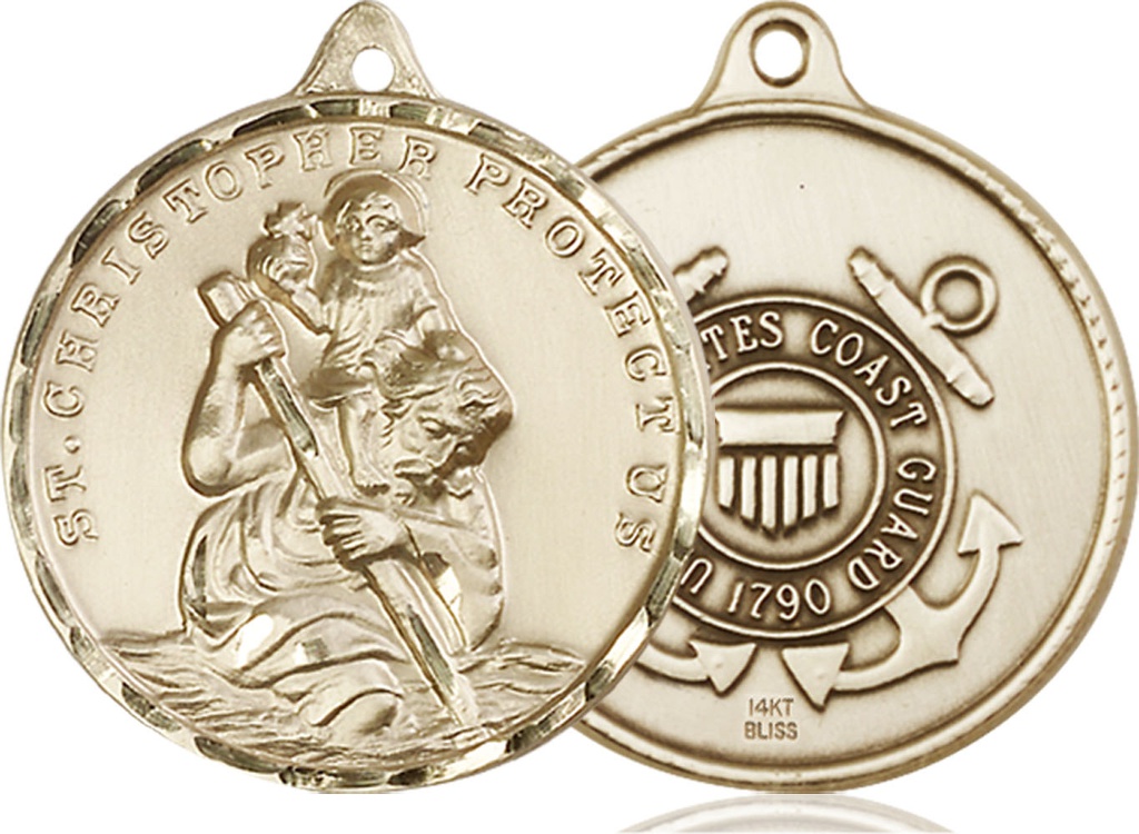 14kt Gold Saint Christopher Coast Guard Medal
