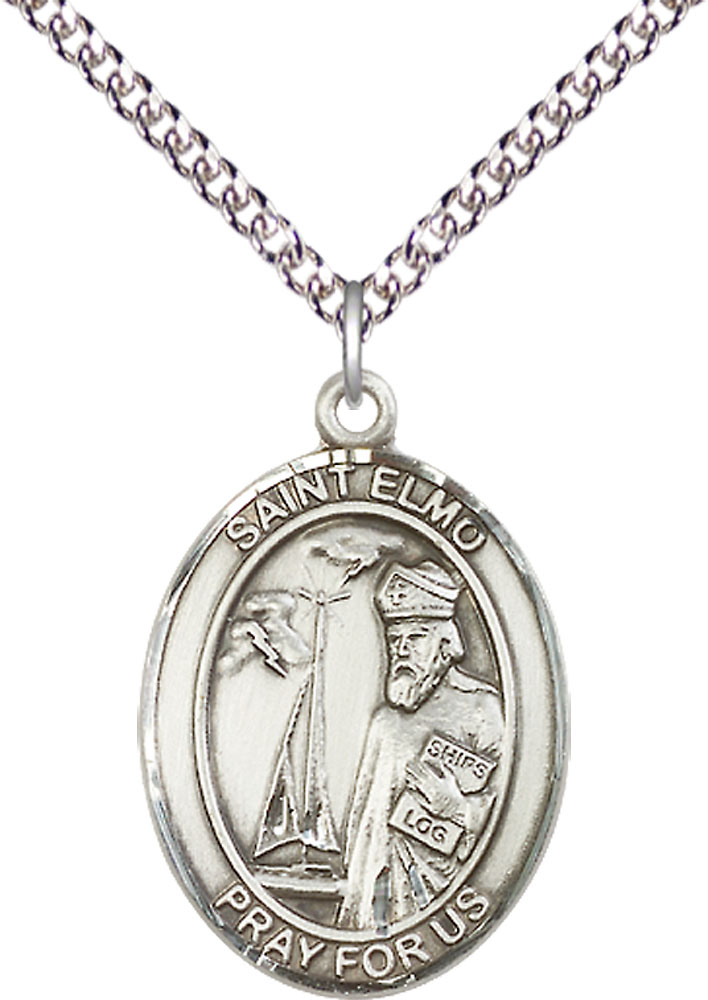Sterling Silver Saint Elmo Pendant on a 24 inch Sterling Silver Heavy Curb chain
