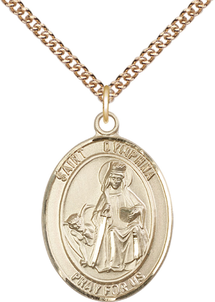 14kt Gold Filled Saint Dymphna Pendant on a 24 inch Gold Filled Heavy Curb chain