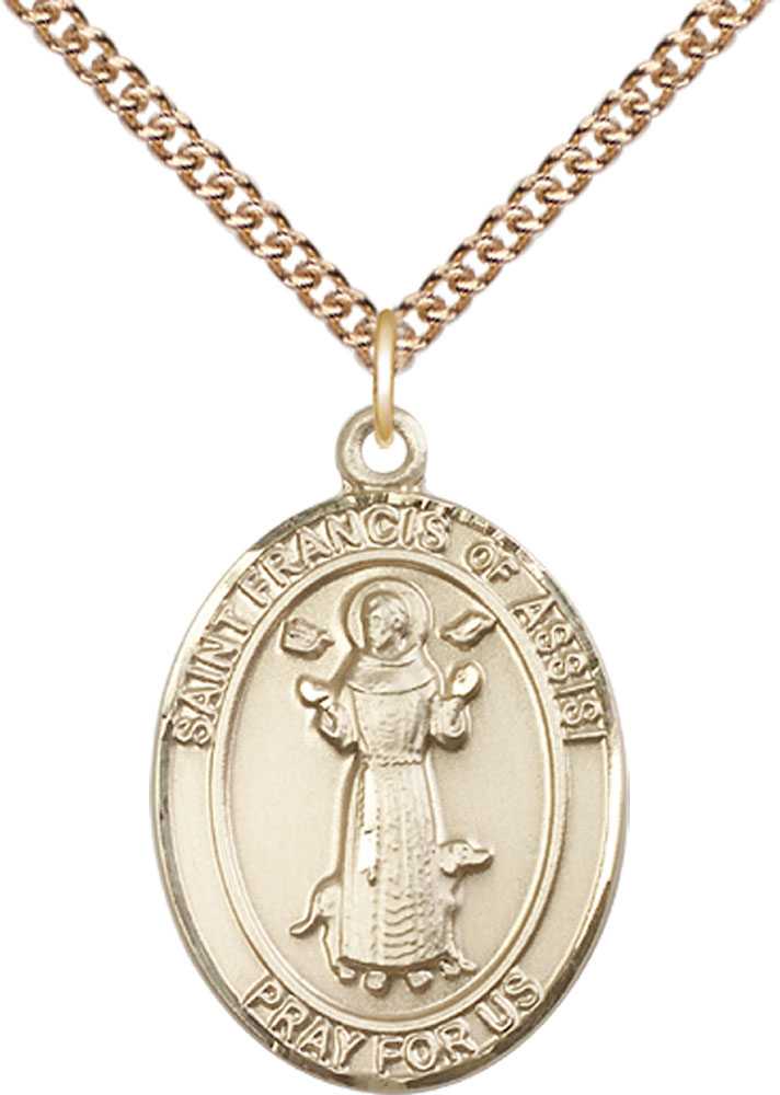 14kt Gold Filled Saint Francis of Assisi Pendant on a 24 inch Gold Filled Heavy Curb chain