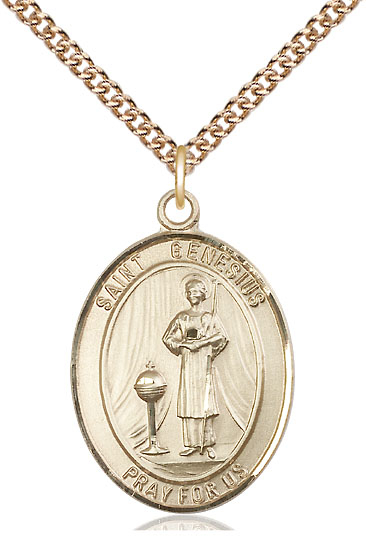 14kt Gold Filled Saint Genesius of Rome Pendant on a 24 inch Gold Filled Heavy Curb chain