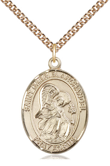 14kt Gold Filled Saint Gabriel the Archangel Pendant on a 24 inch Gold Filled Heavy Curb chain