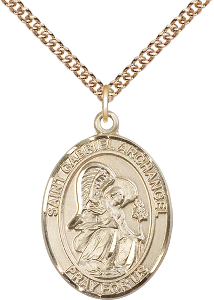 14kt Gold Filled Saint Gabriel the Archangel Pendant on a 24 inch Gold Filled Heavy Curb chain