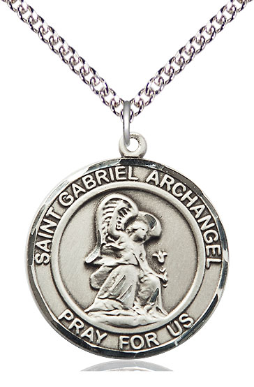 Sterling Silver Saint Gabriel the Archangel Pendant on a 24 inch Sterling Silver Heavy Curb chain