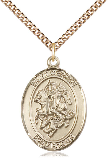 14kt Gold Filled Saint George Pendant on a 24 inch Gold Filled Heavy Curb chain