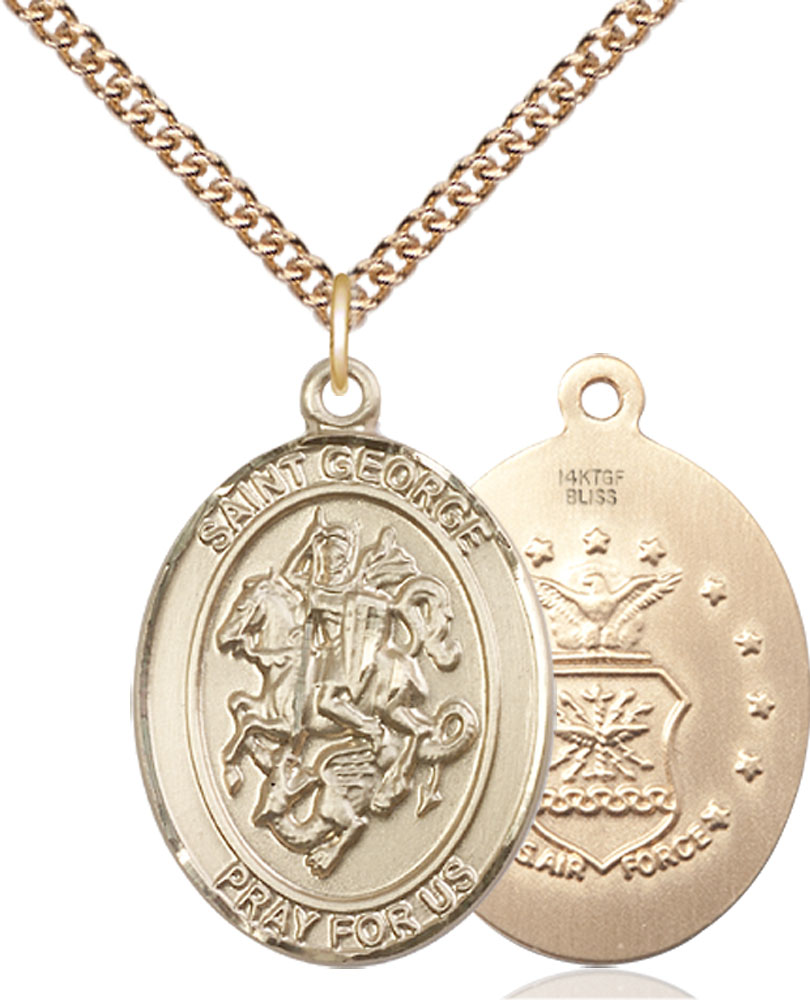 14kt Gold Filled Saint George Air Force Pendant on a 24 inch Gold Filled Heavy Curb chain
