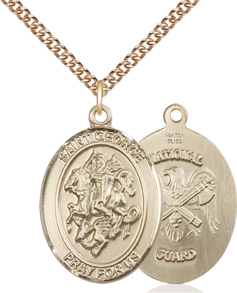 14kt Gold Filled Saint George National Guard Pendant on a 24 inch Gold Filled Heavy Curb chain