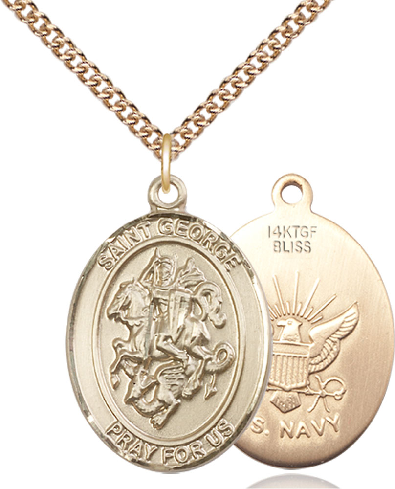 14kt Gold Filled Saint George Navy Pendant on a 24 inch Gold Filled Heavy Curb chain