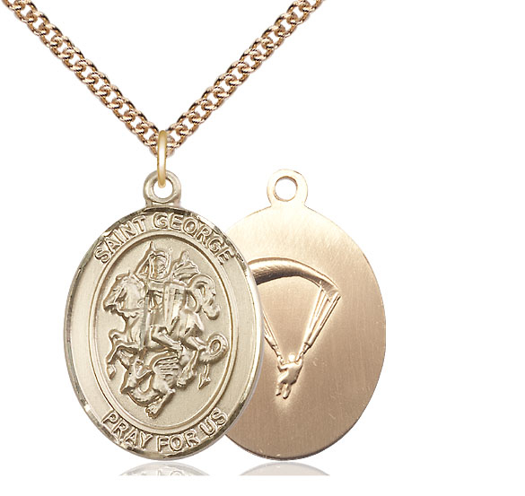 14kt Gold Filled Saint George Paratrooper Pendant on a 24 inch Gold Filled Heavy Curb chain