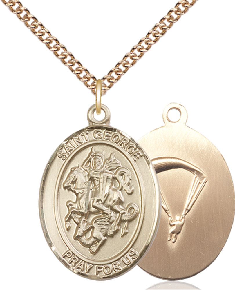 14kt Gold Filled Saint George Paratrooper Pendant on a 24 inch Gold Filled Heavy Curb chain