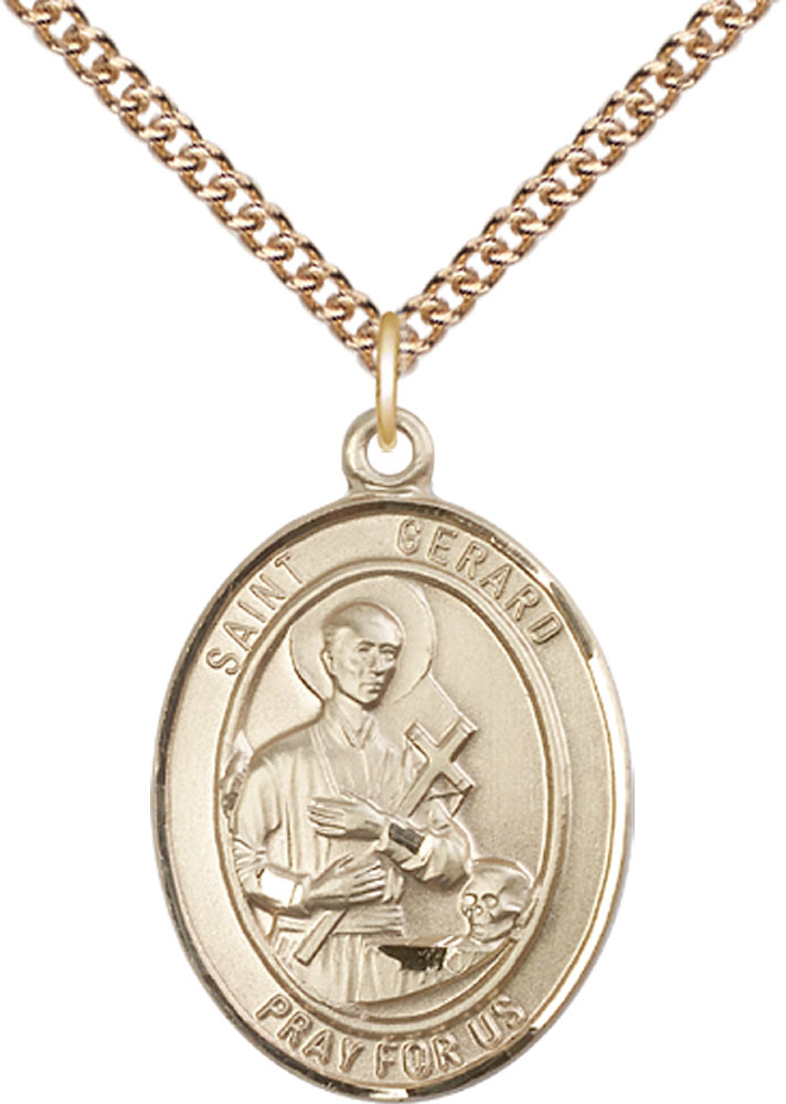14kt Gold Filled Saint Gerard Majella Pendant on a 24 inch Gold Filled Heavy Curb chain