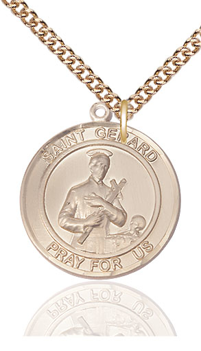 14kt Gold Filled Saint Gerard Pendant on a 24 inch Gold Filled Heavy Curb chain