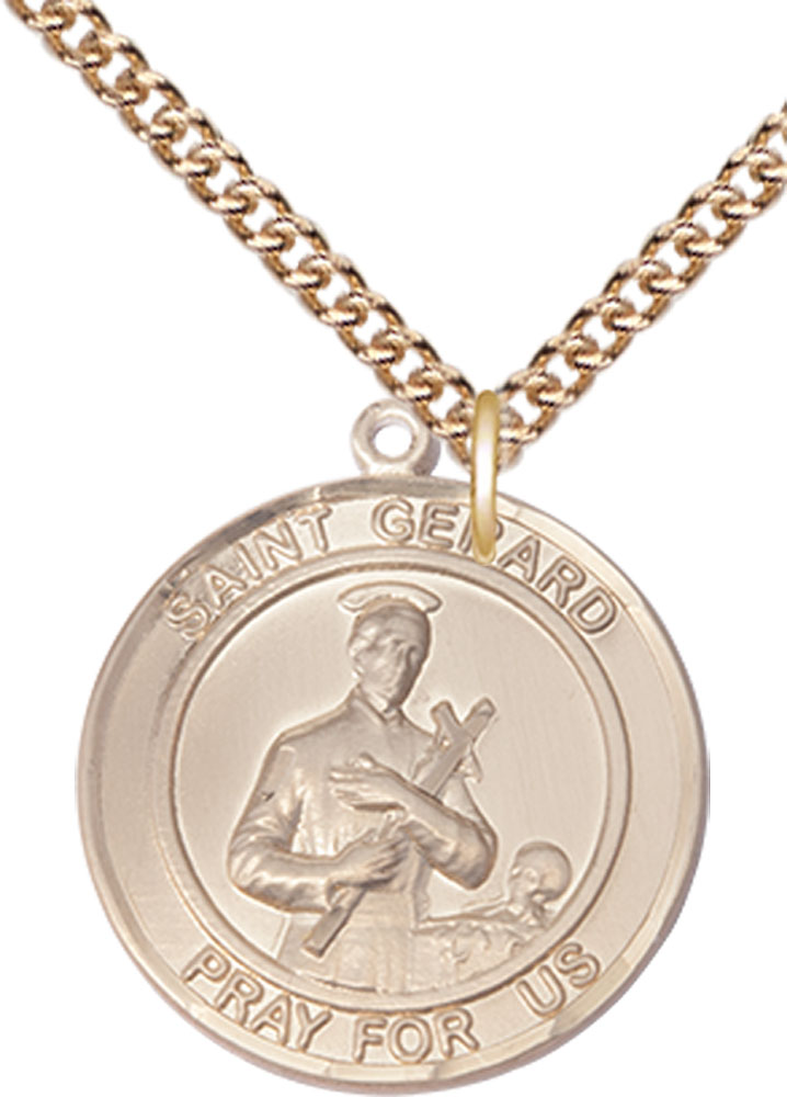 14kt Gold Filled Saint Gerard Pendant on a 24 inch Gold Filled Heavy Curb chain
