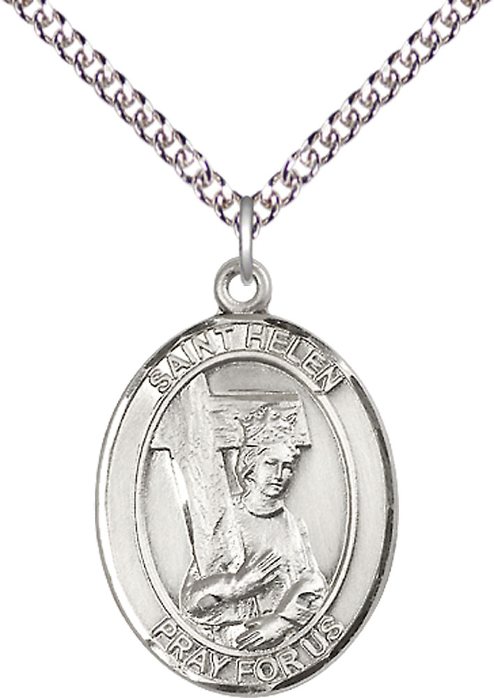 Sterling Silver Saint Helen Pendant on a 24 inch Sterling Silver Heavy Curb chain