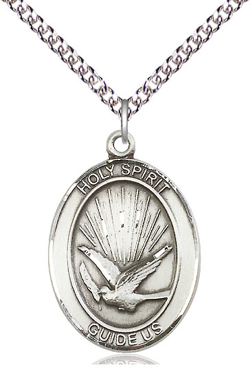 Sterling Silver Holy Spirit Pendant on a 24 inch Sterling Silver Heavy Curb chain
