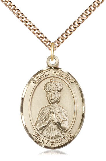 14kt Gold Filled Saint Henry II Pendant on a 24 inch Gold Filled Heavy Curb chain